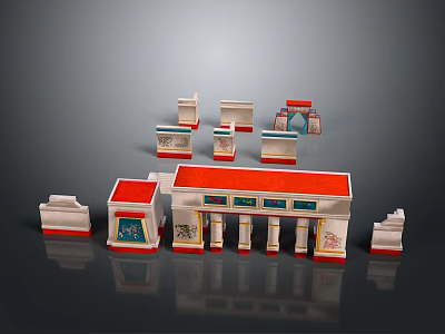 Scenic Traditional Ancient Architecture Miniature Model Featuring Red Roofs and White Walls 3d model