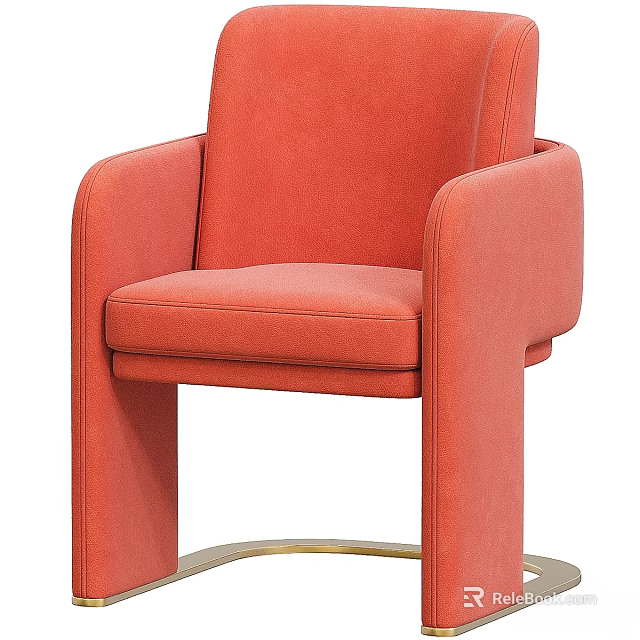 Red Modern Upholstered Stool With Armrests And Metal Base Design 3d model