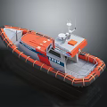 Orange and Gray Rescue Boat with Antenna Open Deck and Fenders for Water Transport