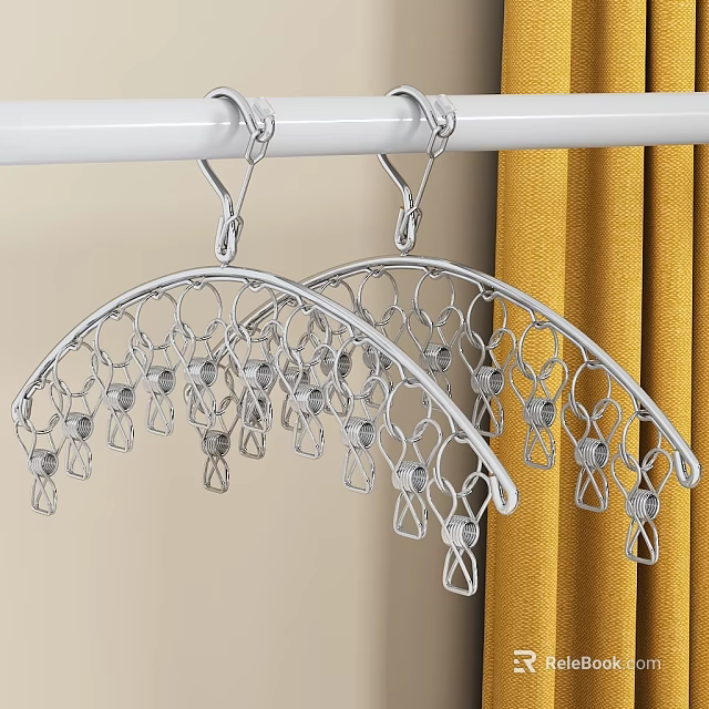 Metal Arched Hangers with Multiple Hooks for Organizing Clothes Accessories on White Rod 3d model 