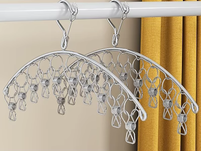 Metal Arched Hangers with Multiple Hooks for Organizing Clothes Accessories on White Rod 3d model