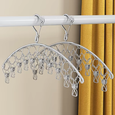 Metal Arched Hangers with Multiple Hooks for Organizing Clothes Accessories on White Rod 3d model