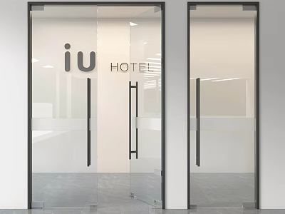 Modern Glass Swing Doors for Hotel Entrance Featuring Black Frames and Handles 3d model