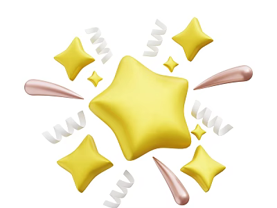 Festive Decorative Ornament Set With Yellow Stars White Spiral Streamers And Pink Pointed Decorations 3d model