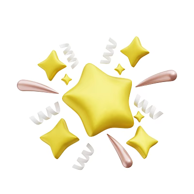 Festive Decorative Ornament Set With Yellow Stars White Spiral Streamers And Pink Pointed Decorations 3d model