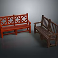 Wooden Outdoor Benches with Red and Brown Carved Cross Design for Garden Patio