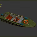Small Green Boat Design Featuring Red Seats Blue Accents And Orange Lifebuoy