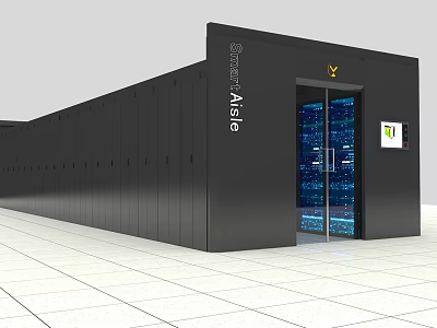 Modern Server Room With Black Racks Glass Doors Blue Lighting And Digital 3d model