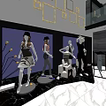 Modern Clothing Store Interior With Fashion Mannequins Clothing Racks Geometric Walls And Ceiling Decorations