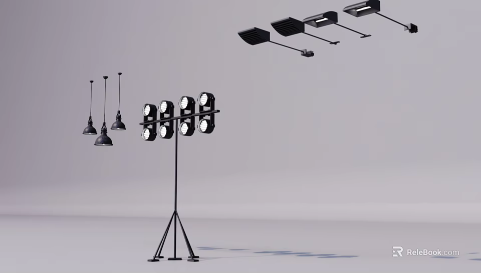Modern Decorative Lighting With Black Pendant And Floor Lamps In Sleek Design 3d model 