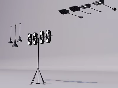 Modern Decorative Lighting With Black Pendant And Floor Lamps In Sleek Design 3d model