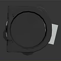 Futuristic Metallic Weapon with Cylindrical Silver Black Design and Reflective Surface Finish