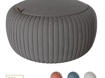 Gray Round Ottoman With Vertical Stripes And Leather Tab Multiple Color Options 3d model