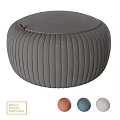 Gray Round Ottoman With Vertical Stripes And Leather Tab Multiple Color Options