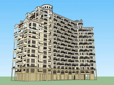 Modern High Rise Residential Building Architectural Design With Balconies And Windows 3d model
