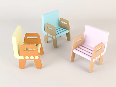 Colorful Wooden Children's Chairs Light Blue Yellow Pink Simple Design for Kids Room Nursery Furniture 3d model