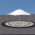 White Tensile Membrane On Circular Ground With Red White Pattern Brick Pavement Under Blue Sky 3d model