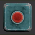 Square Shaped Blue Household Item With Red Lid Silver Stripes And Metal Plate Design