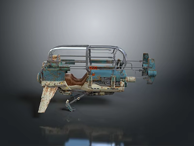 3D Rendered Vintage Industrial Mechanical Weapon With Metal Frame Blue Brown Components And Worn Details 3d model
