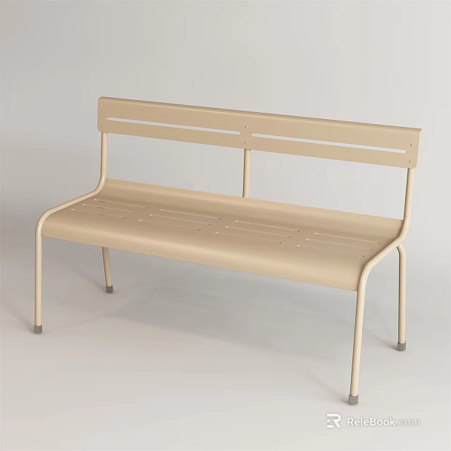 Beige Outdoor Bench With Slatted Back Simple Design And Metal Frame For Garden Use 3d model 