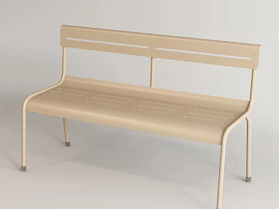 Beige Outdoor Bench With Slatted Back Simple Design And Metal Frame For Garden Use 3d model