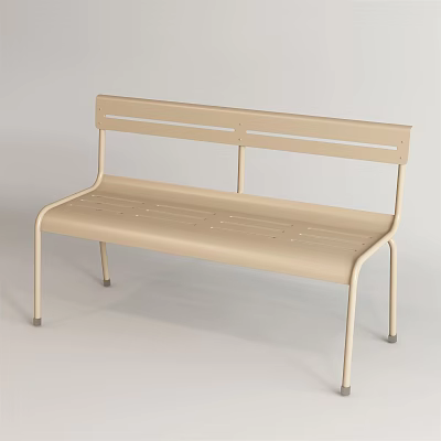Beige Outdoor Bench With Slatted Back Simple Design And Metal Frame For Garden Use 3d model