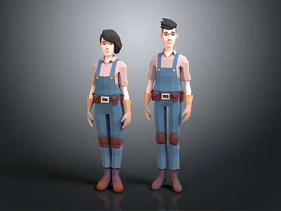 Woman Wearing Pink Top Blue Overalls With Belt Orange Wristbands And Boots 3d model