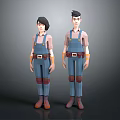 Woman Wearing Pink Top Blue Overalls With Belt Orange Wristbands And Boots