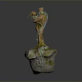 Enchanting Tree Like Creature Character with Green Vines and Roots Standing on Stone Base