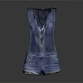 Fashionable Blue Denim Overalls With Adjustable Suspenders And Front Zipper Design