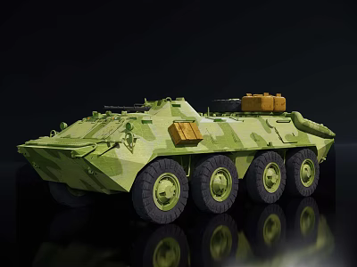 Green Camouflage Military Functional Vehicle With Six Wheels And Top Mounted Weapon Storage Boxes 3d model