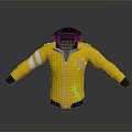 Stylish Yellow Jacket With Black Hood Cuffs White Striped Sleeves Green Logo And Zipper