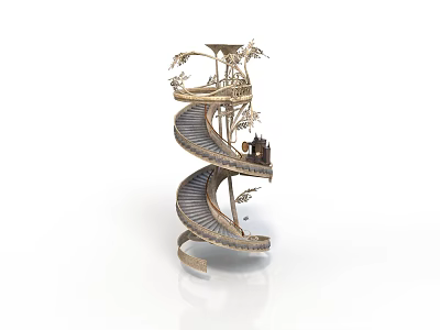 Ornate Metal Spiral Staircase Structure With Intricate Railings And Spiral Steps 3d model