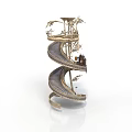 Ornate Metal Spiral Staircase Structure With Intricate Railings And Spiral Steps
