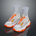 White And Orange Casual Sneakers With Patterned Upper And Textured Sole For Daily Wear