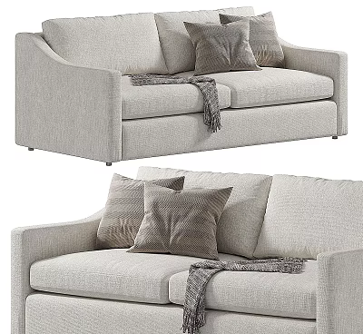 Modern Two Seater Sofa With Light Beige Fabric Cushions And Throw Blanket 3d model