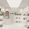 Modern Mall Counter with Shoes and Bags Display in White Design Featuring Green Plants