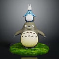 Large Grey Totoro And Small Blue Totoro Figure On Green Grass Base