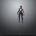 Fantasy Female Warrior Character In Blue And Purple Armored Outfit With Decorative Patterns