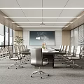 Modern Spacious Conference Room Interior With Large Screen Long Table And Comfortable Chairs 3d model