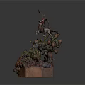 Whimsical Fantasy Scene Sculpture With Deer Figure Twisted Branches Green Foliage Moss And Wooden Base