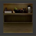 Wooden Kitchen Counter With Bowl Of Food Chopsticks Stainless Steel Thermos And Spice Bottles