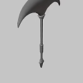 Ancient Bronze Axe With Curved Blade Long Handle Black Wrapped Section And Red Gemstone
