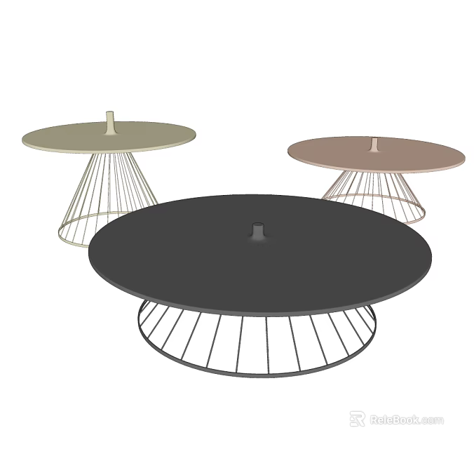Modern Round Coffee Tables With Metal Grid Bases And Colored Tops 3d model 