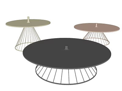 Modern Round Coffee Tables With Metal Grid Bases And Colored Tops 3d model