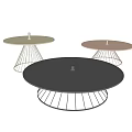 Modern Round Coffee Tables With Metal Grid Bases And Colored Tops