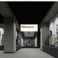 Cultural Center Interior Design With Gray Walls Black Ceiling Stone Artifacts And Wall Art