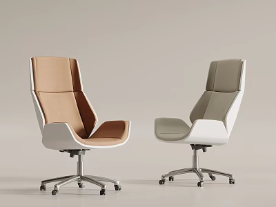 Modern Brown And Gray Office Chairs With Upholstered Seats And Metal Swivel Wheels 3d model