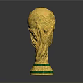 Golden World Cup Trophy With Green Striped Base And Polished Metal Surface