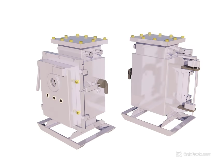 White Industrial Equipment With Square Body Yellow Protrusions Base And Side Interfaces Handles 3d model 